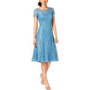 SL Fashions Women's Sequined Lace Midi Dress Blue Size 2